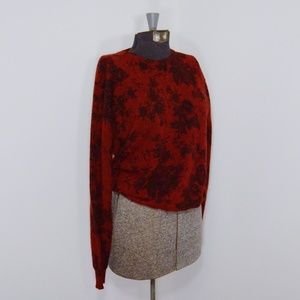 Retro Maroon black floral Lambswool Angora Sweater